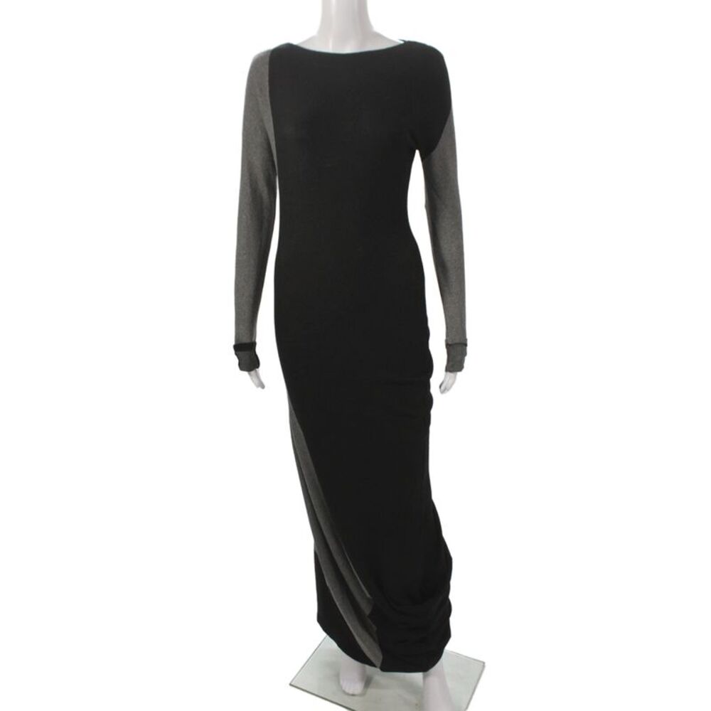 Isabel De Pedro Womens Maxi Dress Black Boat Neck Long Sleeve Size 8
